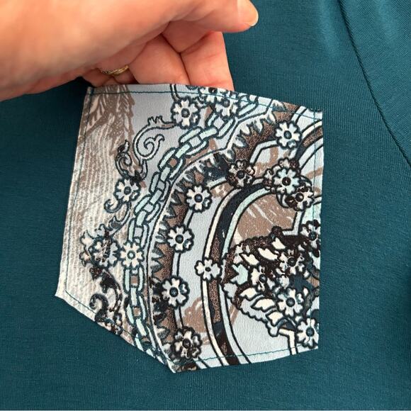 Chico’s Blue Multicolor Paisley Floral Woven Back Tunic Top, Size 1=Small - Picture 8 of 14